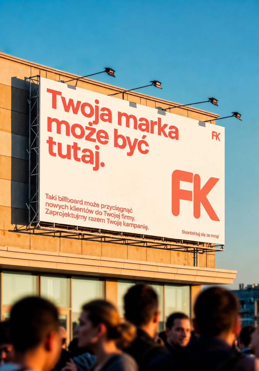 Mockup billboardu z logo FK na elewacji budynku