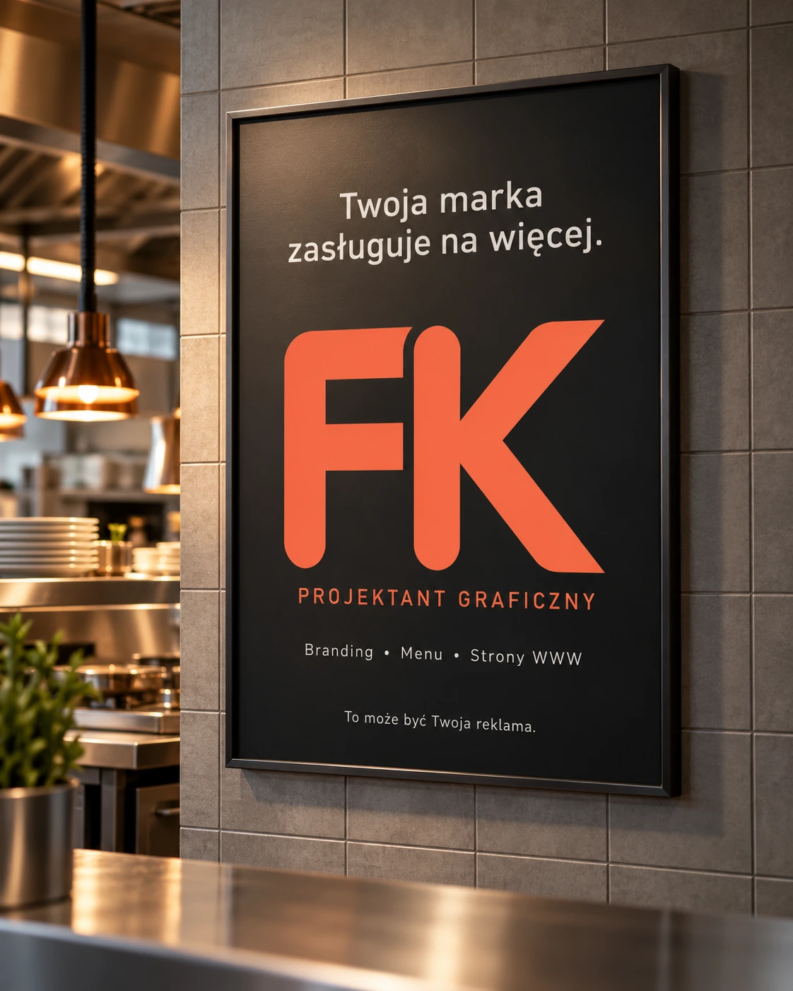 Mockup plakatu z logo FK w restauracji