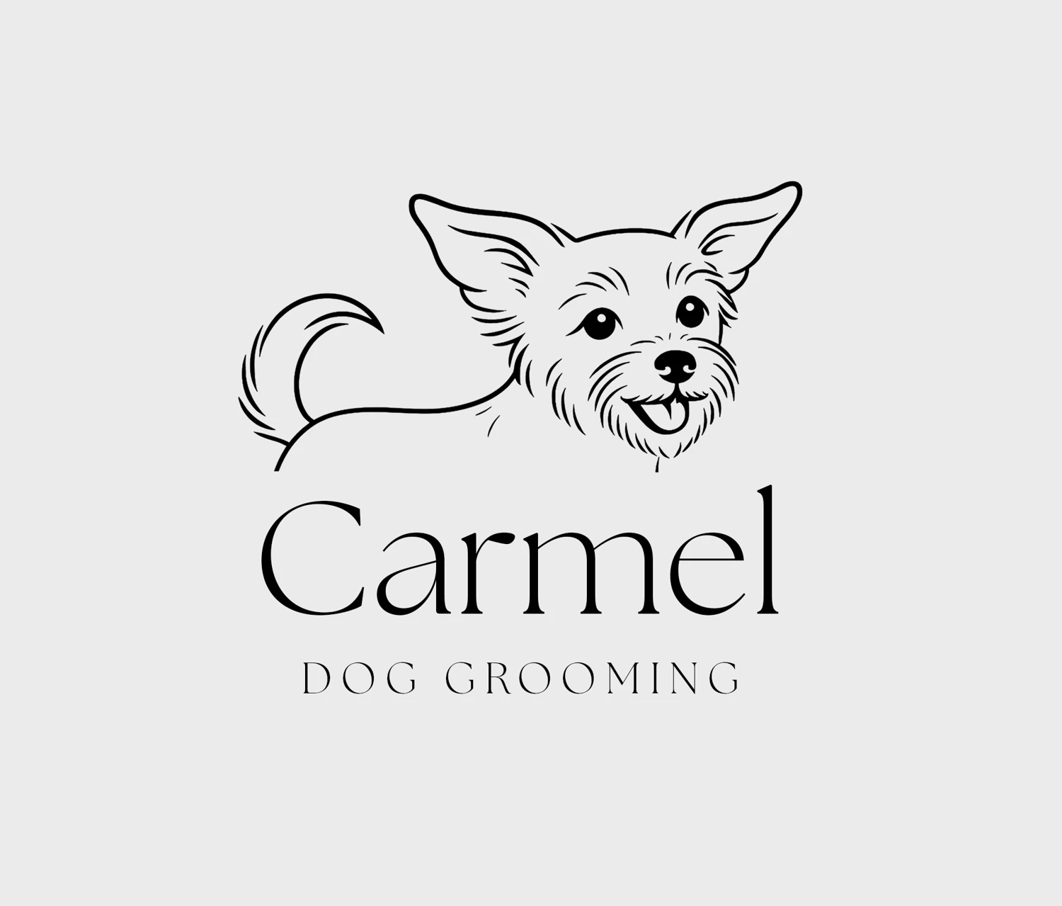 Logo Carmel Dog Grooming Studio z rysunkiem psa