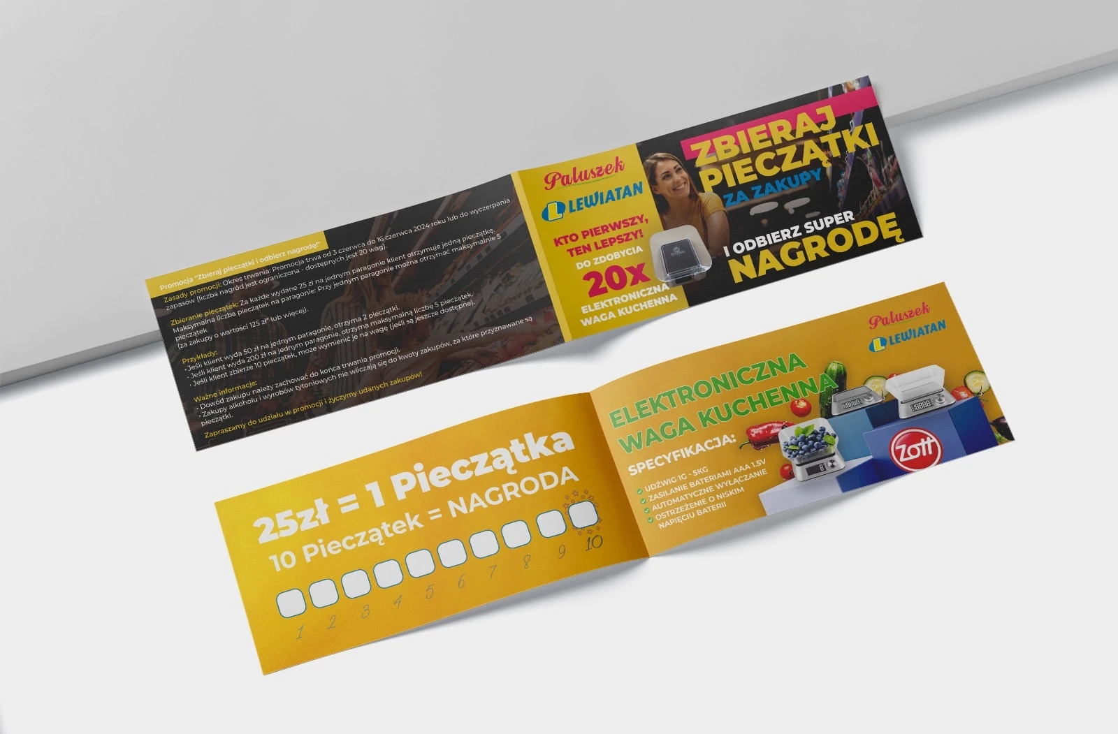 Broszura konkursowa sklepu Paluszek z zasadami zbierania pieczątek i nagrodą